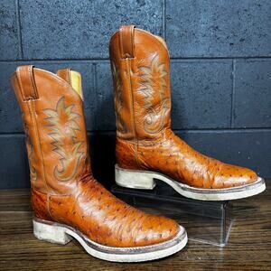 Justin Tekno Crepe Full Quill Ostrich Cowboy Boots Western Men’s 8.5D USA Made